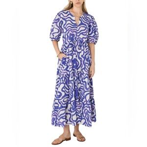 Oliphant Tiered Maxi Dress Abstract Print Purple White XL